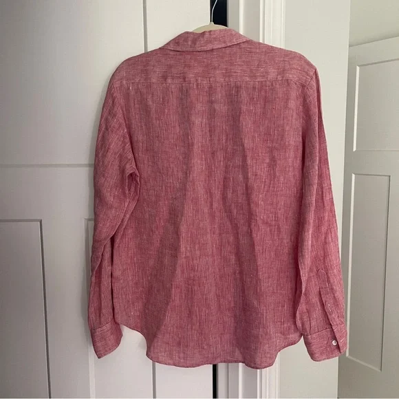 Frank & Eileen Linen Magenta Pink Red Heather Long Sleeve Button Down Eileen Top - Picture 5 of 5